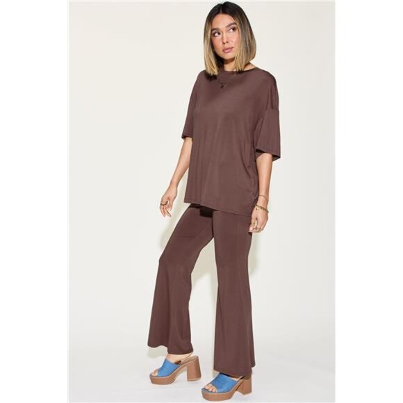 Basic Bae Full Size Bamboo Drop Shoulder T-Shirt and Flare Pants Set - Picture 15 of 16
